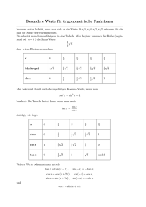 Besondere Werte für trigonometrische Funktionen