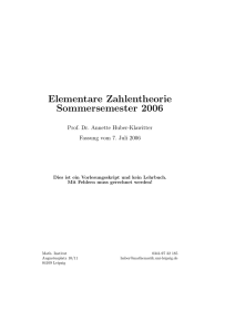 Elementare Zahlentheorie Sommersemester 2006