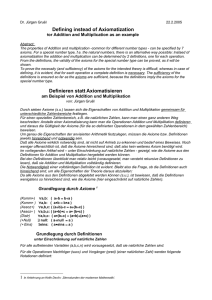 Defining instead of Axiomatization Definieren statt Axiomatisieren