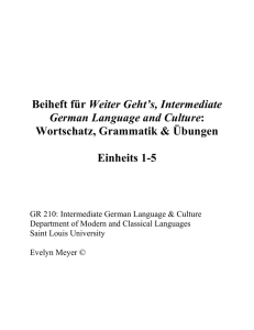 Beiheft für Weiter Geht`s, Intermediate German Language and Culture