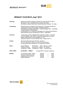 RS Cup Clio Datenblatt 2012 DE