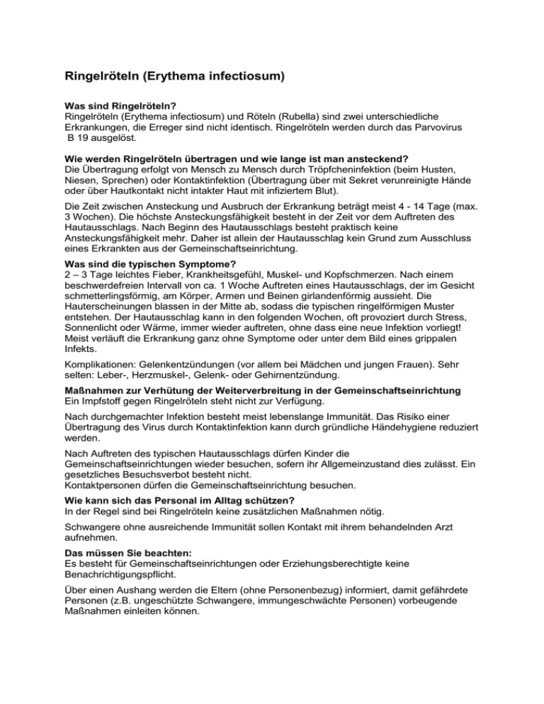 Ringelr teln Erythema Infectiosum Ringelr teln Erythema Infectiosum