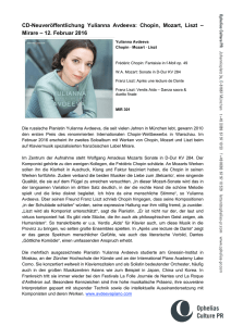 CD-Neuveröffentlichung Yulianna Avdeeva: Chopin, Mozart, Liszt