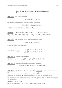 § 9. Der Satz von Euler/Fermat