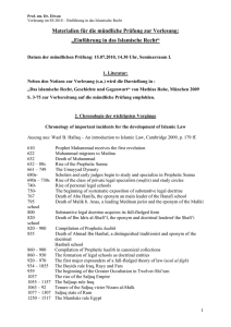 Materialien zur Vorlesung - Einführung in das Islamische Recht