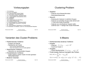 Vorlesungsplan Clustering-Problem Varianten des Cluster