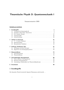 Theoretische Physik D: Quantenmechanik I