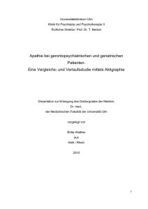 Apathie bei gerontopsychiatrischen und geriatrischen Patienten
