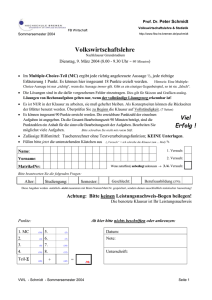 Klausur VWL - Lösungshinweisee - Schmidt