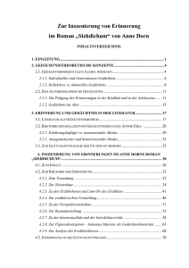 4. Inszenierung von Erinnerungen im Anne Dorns Roman