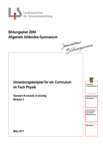 Curriculum Physik Gymnasium Standard Kursstufe (Beispiel 2)