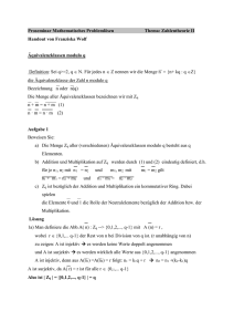 Proseminar Mathematisches Problemlösen Thema: Zahlentheorie II