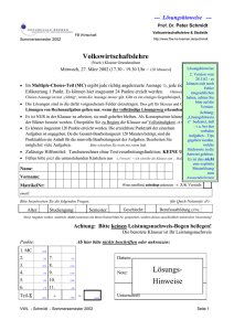 Klausur VWL - Lösungshinweisee - Schmidt
