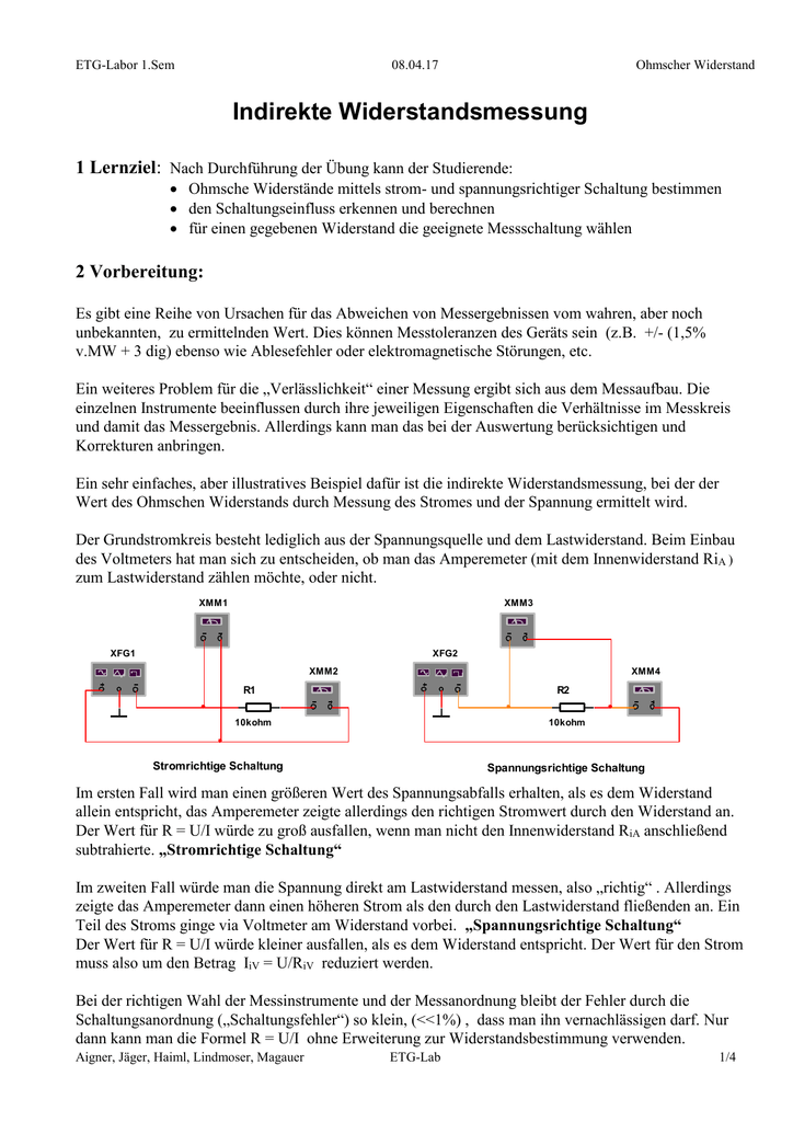 Anleitung 3 Widerstandsmessung