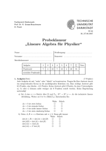 Probeklausur ” Lineare Algebra für Physiker“
