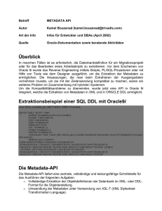 Überblick Extraktionsbeispiel einer SQL DDL mit Oracle9i Die