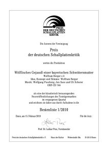 Preis der deutschen Schallplattenkritik Bestenliste 1/2010