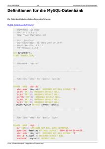 Definitionen für die MySQL-Datenbank - Linux