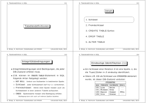 Tabellendefinitionen Inhalt Integritätsbedingungen