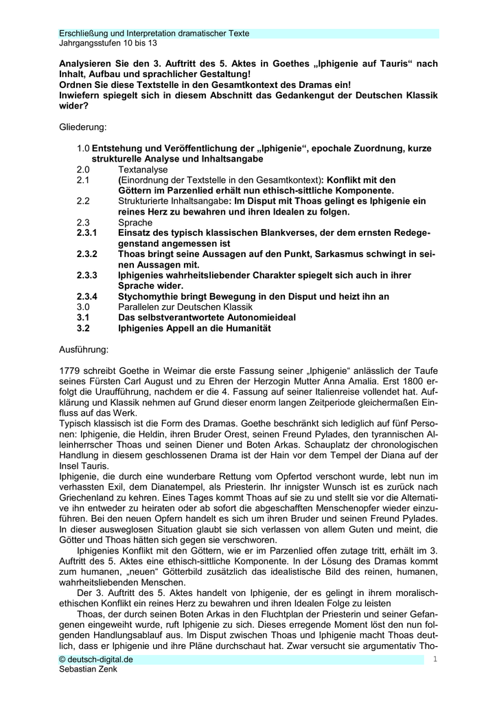 Analysieren Sie Den 3 Auftritt Des 5 Aktes In Goethes Iphigenie Auf