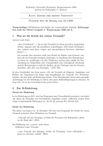 Kant, Kritik der reinen Vernunft ¨Ubersichtüber die Sitzung vom 22.4