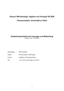 Mikrobiologie, Hygiene, Virologie-Klausur SS 2006
