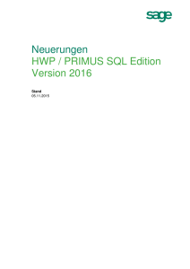 Neuerungen HWP / PRIMUS SQL Edition Version 2016