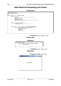 JAVA: Hello World als Anwendung mit Fenster