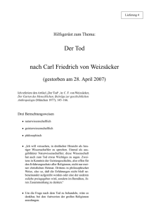 Hilfsgerüst zum Thema: Der Tod nach Carl Friedrich von Weizsäcker