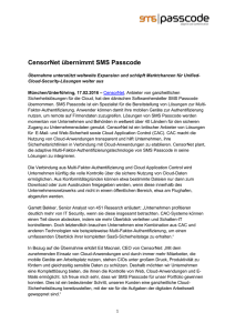 CensorNet übernimmt SMS Passcode Übernahme unterstützt