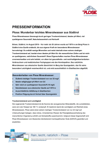 PRESSEINFORMATION Plose: Wunderbar leichtes Mineralwasser