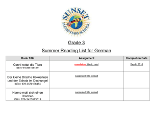 Grade 3 Summer Reading List for German Book Title Assignment