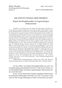 DIE INSTITUTIONEN DER FREIHEIT Hegels Rechtsphilosophie in