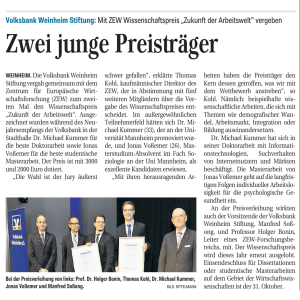Zwei junge Preisträger - Volksbank Weinheim Stiftung