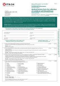 Medical history form for collection of umbilical cord blood