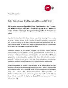 Dieter Klein ist neuer Chief Operating Officer der P21 GmbH