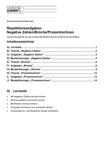 Repetitionsaufgaben Negative Zahlen/Brüche/Prozentrechnen