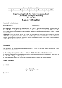 Musterlösung zur Klausur - Lehrstuhl für Optik, Uni Erlangen