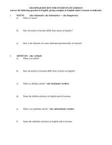 GRAMMAR REVIEW FOR STUDENTS OF GERMAN Answer the