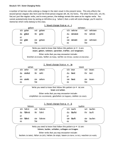 1. Vowel change from e i geben nehmen ich gebe wir geben ich