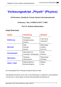 Einführung Physik - Hochschule Pforzheim