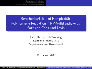 Berechenbarkeit und Komplexität: Polynomielle Reduktion / NP