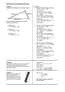 Berechnungen an rechtwinkligen Dreiecken Aufgabe 1: Lösung