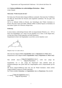 A 1. Seitenverhältnisse in rechtwinkligen Dreiecken – Sinus
