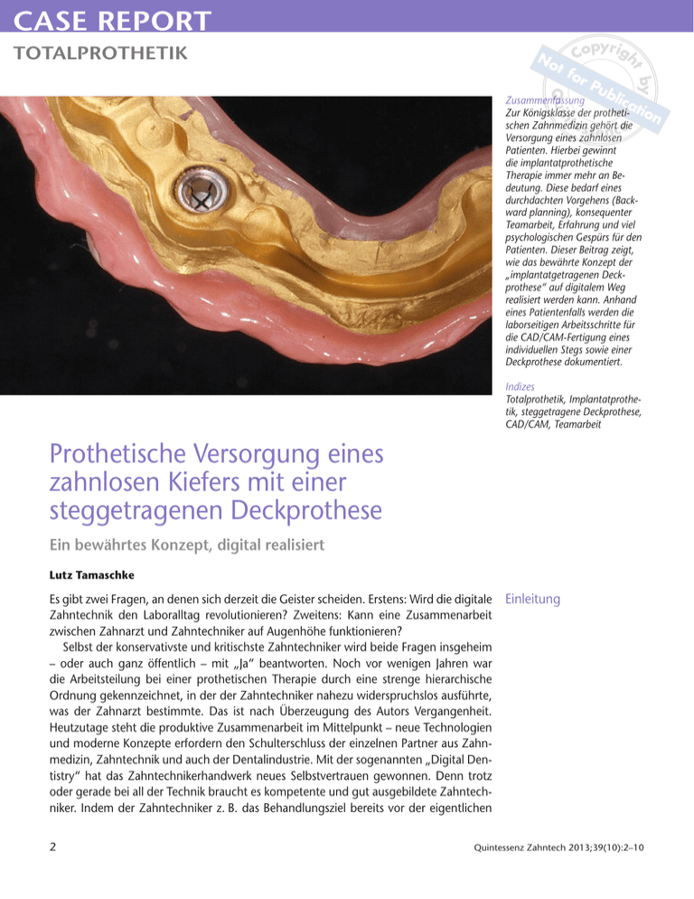 CASE REPORT Prothetische Versorgung Eines Zahnlosen Kiefers