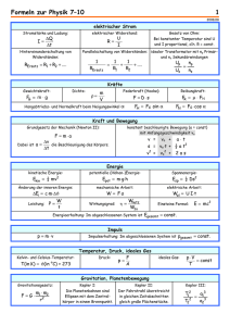 Physikformeln Merkzettel 7. - 10. Klasse