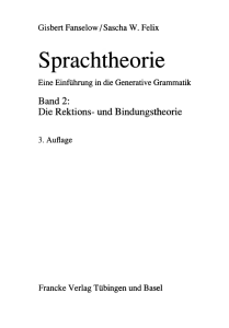 Sprachtheorie. Eine Einführung in die generative Grammatik. Bd. 2