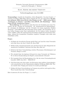 Kant, Kritik der reinen Vernunft Vorbereitungsfragen zum 24.6.2008