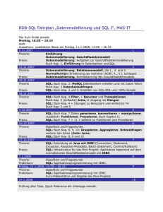 RDB-SQL Fahrplan „Datenmodellierung und SQL I“, MAS-IT