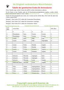 Arbeitsblatt - Codes für Aminosäuren
